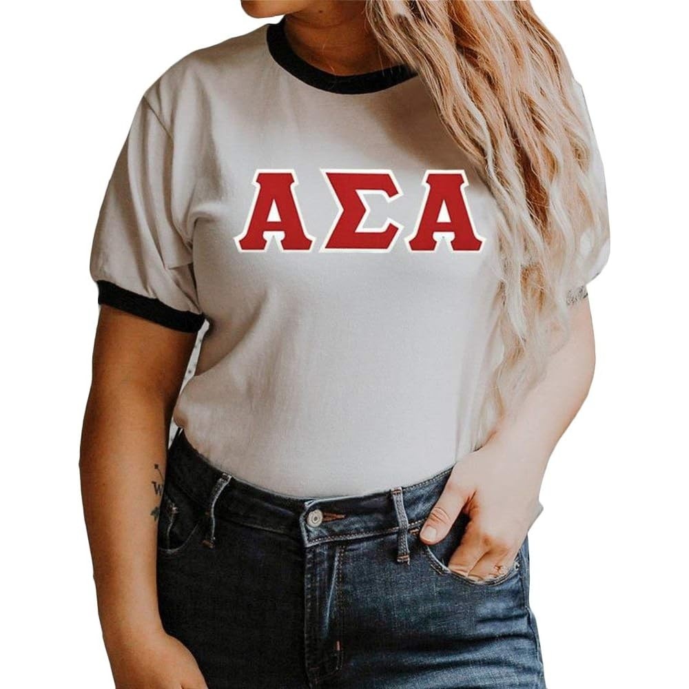 image:imageAlpha Sigma Alpha Lettered Ringer ShirtWhiteBlack