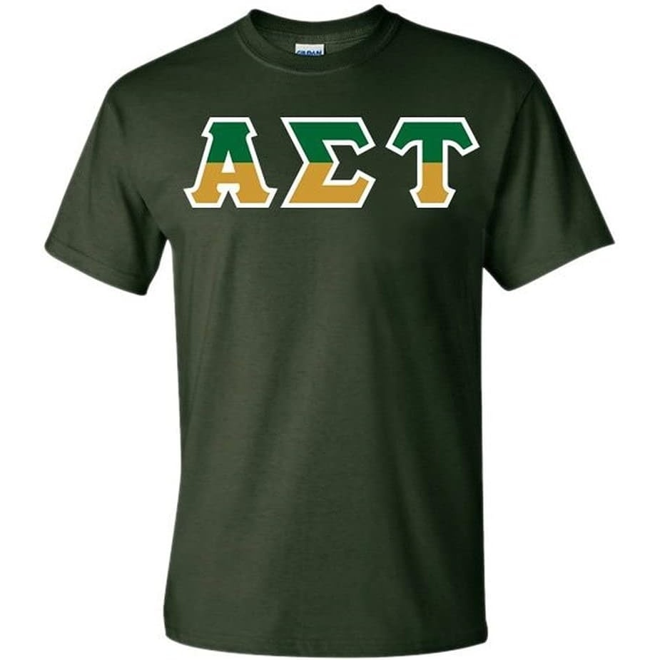 image:imageAlpha Sigma Tau Two Tone Greek Lettered TShirtForest Green