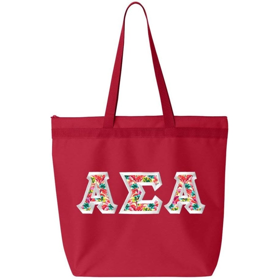 image:imageGreekgear Alpha Sigma Alpha ASA Custom Satin Stitch Tote BagRed