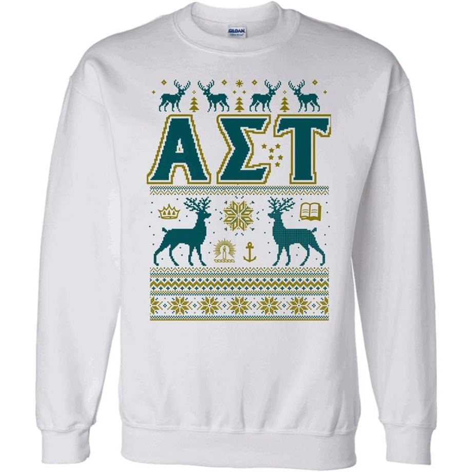 image:imageGreekgear Alpha Sigma Tau AST Ugly Christmas Sweater Crewneck SweatshirtWhite