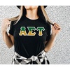 Alpha Sigma Tau Two Tone Greek Lettered T-Shirt(Black)