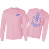 Women’s Delta Gamma Sorority World Famous Crest Long Sleeve Pink T-Shirt(Pink)