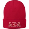Alpha Sigma Alpha ASA Big Greek Lettered Knit Cap(Red W/Red/White Thread Color)