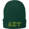 Alpha Sigma Tau AST Big Greek Lettered Knit Cap(Green W/Kelly/Light Gold Thread Color)