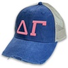 Delta Gamma Distressed Trucker Hat(Royal/ Tan)