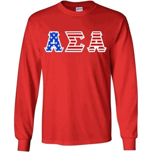 Alpha Sigma Alpha ASA Greek Letter American Flag Long Sleeve Tee(Red)