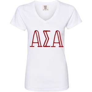 Alpha Sigma Alpha ASA V-Neck T-Shirt(White)