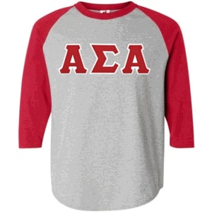 Alpha Sigma Alpha Lettered Raglan Shirt(Grey W/Red)