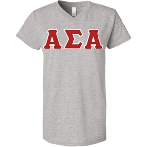 Alpha Sigma Alpha Lettered V Neck Tee(Heathered Nickel)