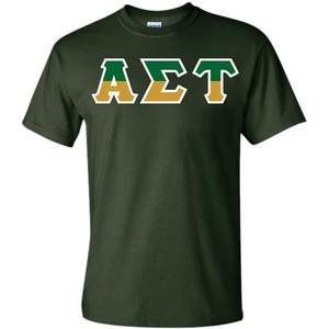 Alpha Sigma Tau Two Tone Greek Lettered T-Shirt(Forest Green)