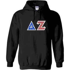 Delta Zeta Greek Letter American Flag Hoodie(Black)