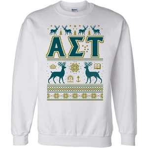 Greekgear Alpha Sigma Tau AST Ugly Christmas Sweater Crewneck Sweatshirt(White)