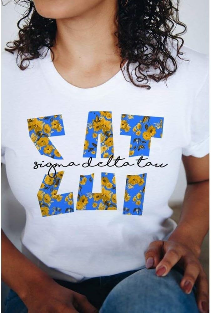 image:imageSigma Delta Tau Floral Big Lettered TShirtWhite