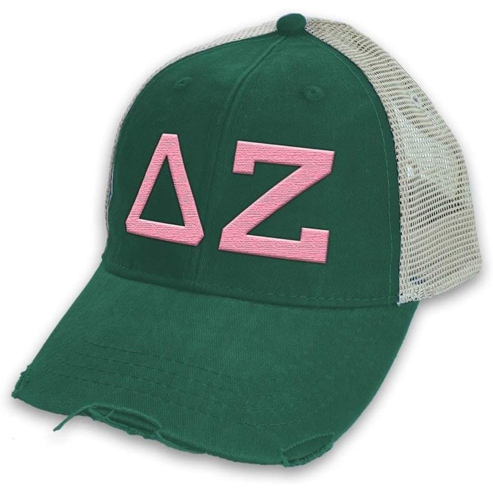 image:imageDelta Zeta Distressed Trucker HatForest Tan