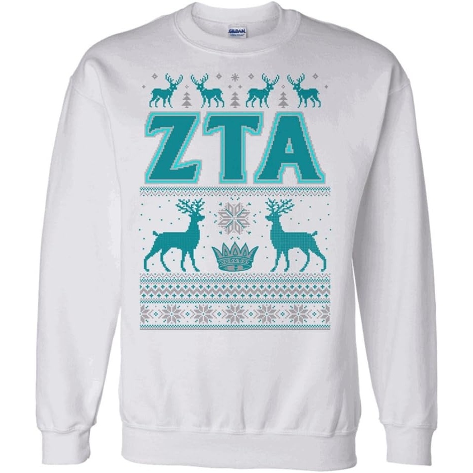 image:imageGreekgear Zeta Tau Alpha ZTA Ugly Christmas Sweater Crewneck SweatshirtWhite