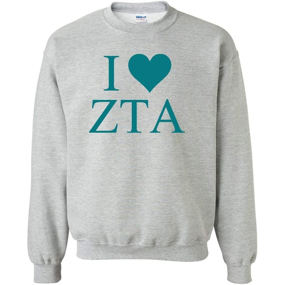 image:imageI Love Zeta Tau Alpha ZTA Crewneck SweatshirtLight Grey