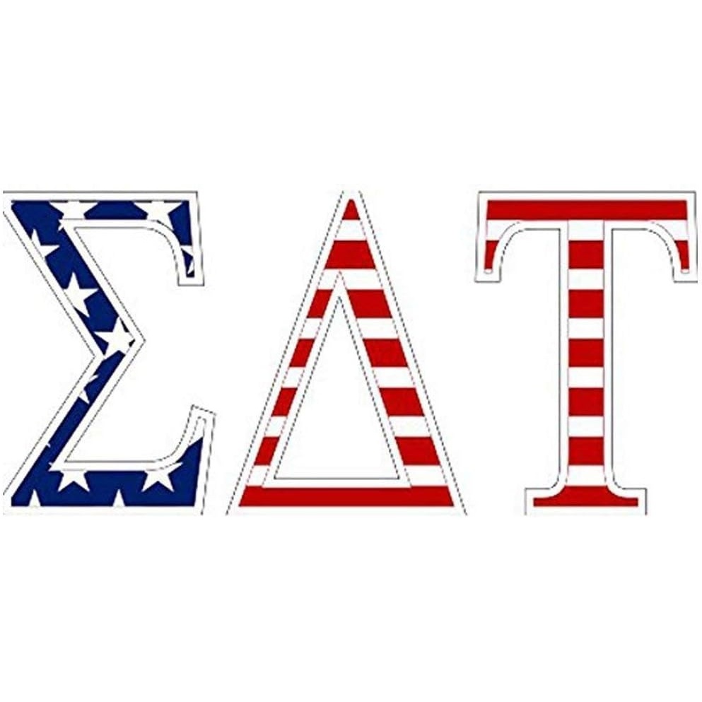 image:imageSigma Delta Tau American Flag Greek Letter Sticker 25 Tall