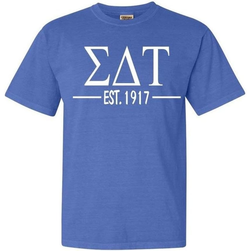 image:imageSigma Delta Tau Custom Greek Lettered Short Sleeve TShirtFlo Blue