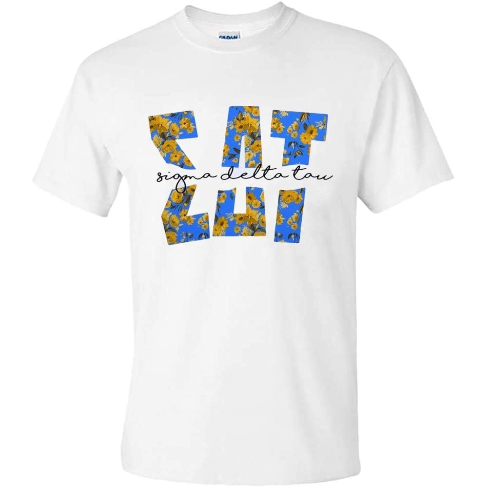 image:imageSigma Delta Tau Floral Big Lettered TShirtWhite