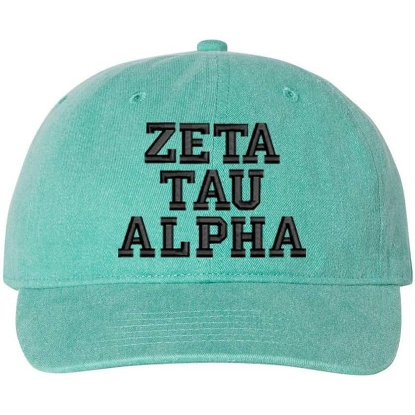 image:imageZeta Tau Alpha ZTA Pigment Dyed Baseball CapSea Foam WBlack Thread Color