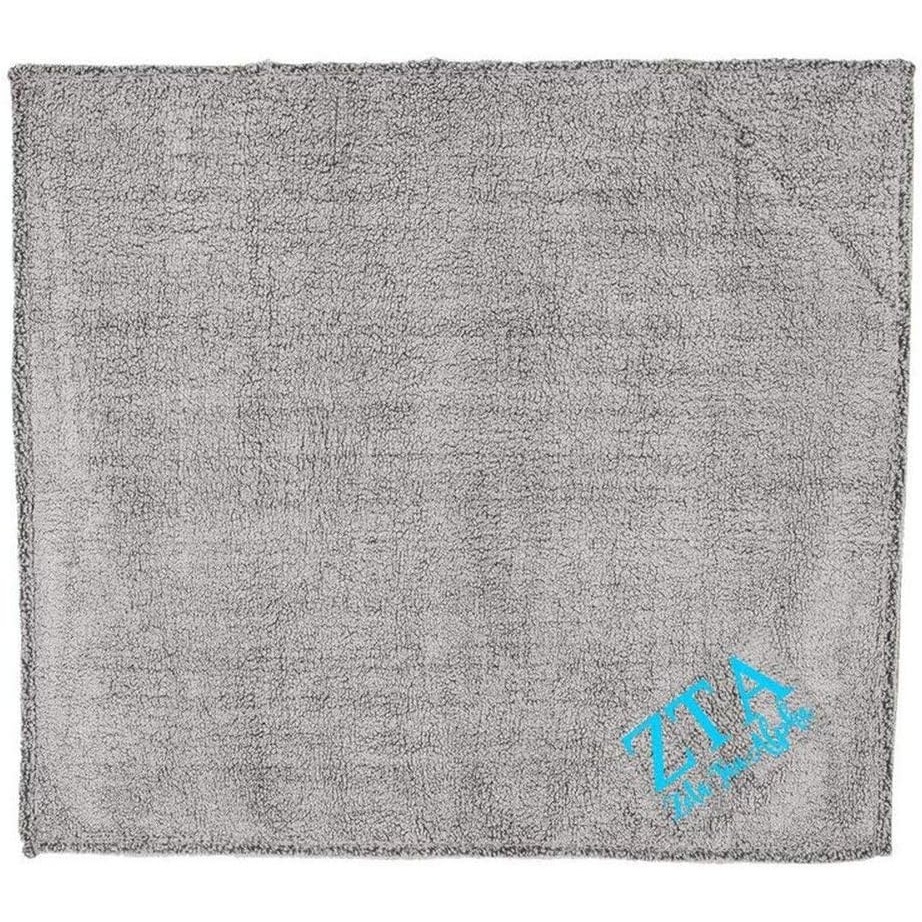 image:imageZeta Tau Alpha ZTA Sherpa Blanket Frosty Grey wTeal Thread Color