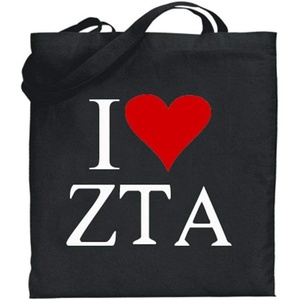 Greekgear Zeta Tau Alpha ZTA I Love Tote Bags(Black)
