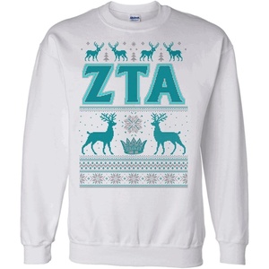 Greekgear Zeta Tau Alpha ZTA Ugly Christmas Sweater Crewneck Sweatshirt(White)