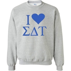 I Love Sigma Delta Tau Crewneck Sweatshirt(Light Grey)