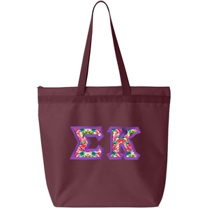 Sigma Kappa Custom Satin Stitch Tote Bag(Maroon)