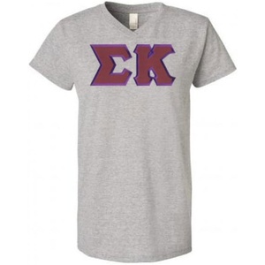 Sigma Kappa Lettered V Neck Tee(Heathered Nickel)