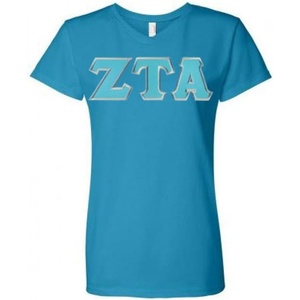 Zeta Tau Alpha Lettered V Neck Tee(Turquoise)