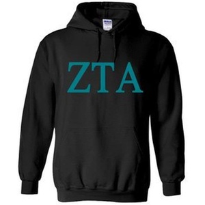 Zeta Tau Alpha ZTA World Famous Greek Hoodie – Black with Arctic Blue Imprint(Black)