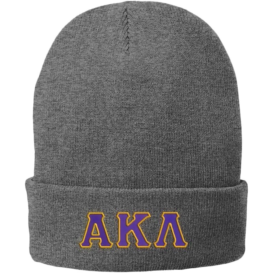 image:imageAlpha Kappa Lambda Big Greek Lettered Knit CapAthletic Oxford WPurpleLight Gold Thread Color