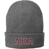 Alpha Kappa Lambda Big Greek Lettered Knit Cap(Athletic Oxford W/Purple/Light Gold Thread Color)