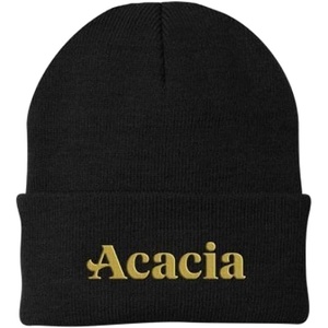 Acacia Greek Letter Knit Cap(Black W/Vegas Gold Thread Color)