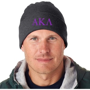 Alpha Kappa Lambda Greek Letter Knit Cap(Dark Grey W/Purple Thread Color)