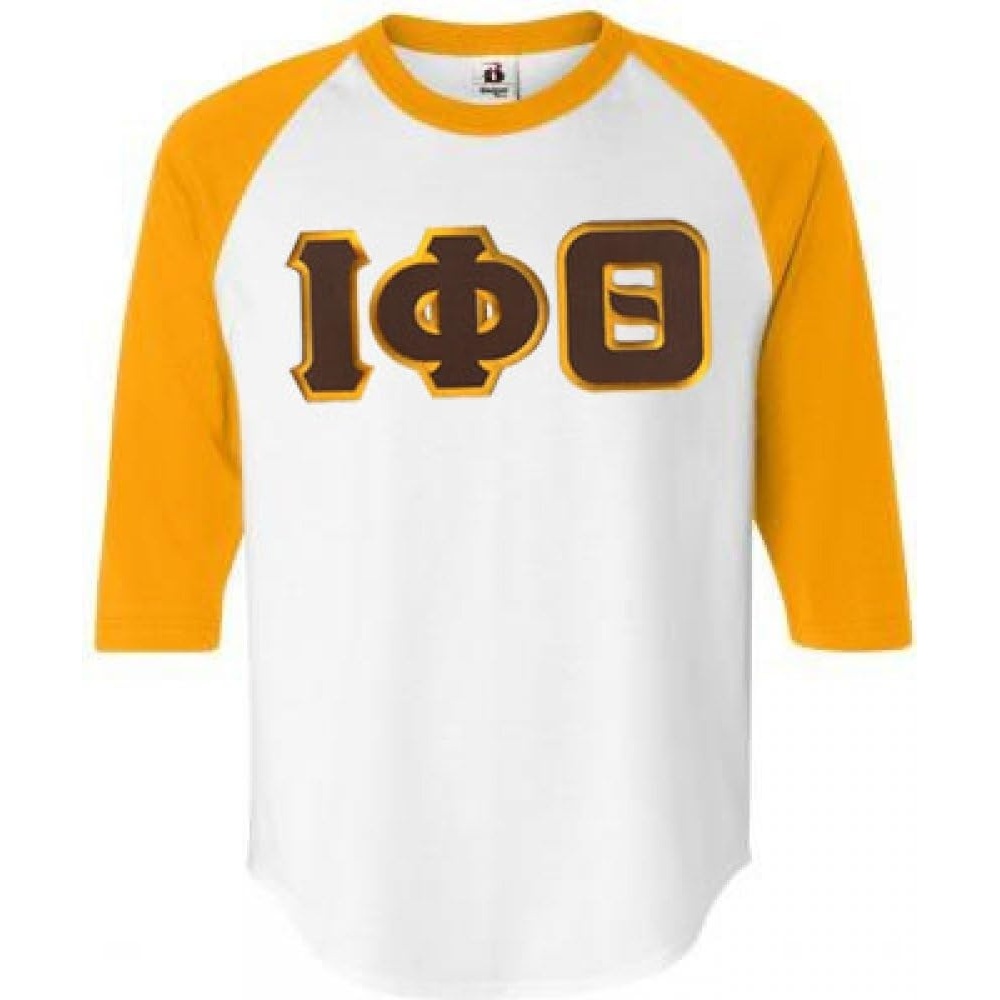 image:imageGreekgear Iota Phi Theta Lettered Raglan TShirtWhite WGold