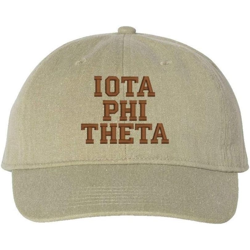 image:imageGreekgear Iota Phi Theta Pigment Dyed Baseball CapKhaki WVegas Gold Thread Color