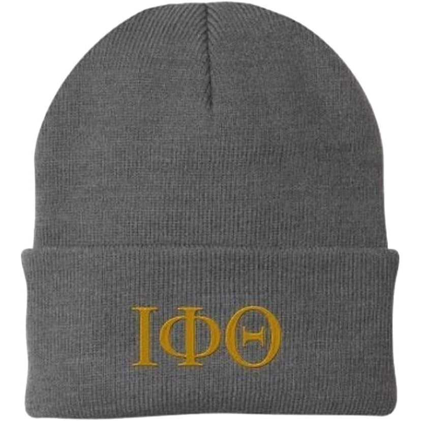 image:imageIota Phi Theta Greek Letter Knit CapDark Grey WVegas Gold Thread Color
