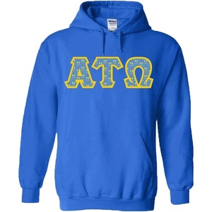Alpha Tau Omega ATO Fraternity Crest Twill Letter Hooded Sweatshirt(Royal Blue)
