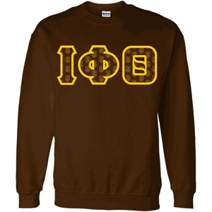 Greekgear Iota Phi Theta Fraternity Crest Twill Letter Crewneck Sweatshirt(Brown)