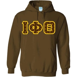 Greekgear Iota Phi Theta Fraternity Crest Twill Letter Hooded Sweatshirt(Brown)
