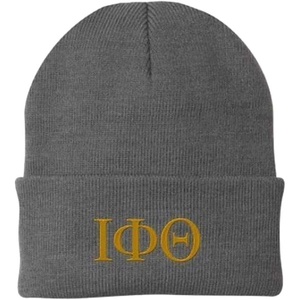 Iota Phi Theta Greek Letter Knit Cap(Dark Grey W/Vegas Gold Thread Color)