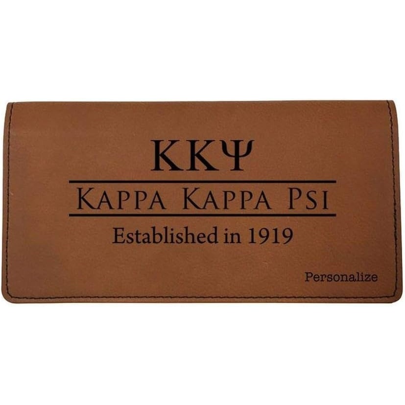 image:imageGreekgear Kappa Kappa Psi Leatherette Checkbook Cover Light Brown wBlack EngraveLight Brown wBlack Engrave