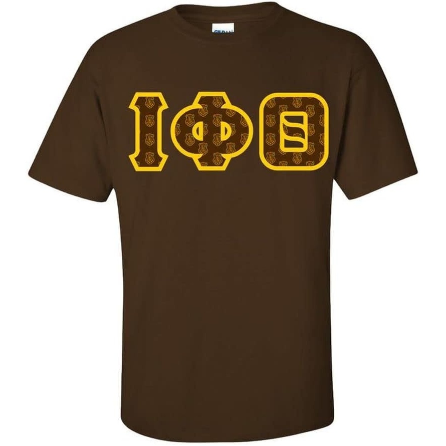 image:imageIota Phi Theta Fraternity Crest Shield Twill Letter TeeBrown