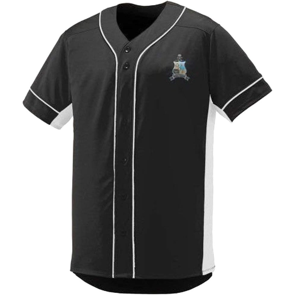 image:imagePhi Kappa Sigma Fraternity Crest Shield Slugger Baseball JerseyBlackWhite