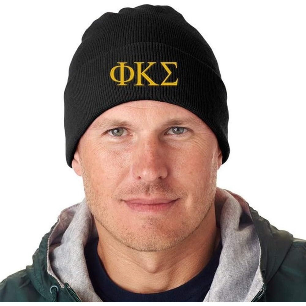 image:imagePhi Kappa Sigma Greek Letter Knit CapBlack WLight Gold Thread Color