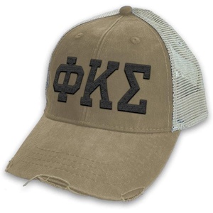 Phi Kappa Sigma Distressed Trucker Hat Khaki/Tan