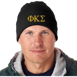 Phi Kappa Sigma Greek Letter Knit Cap(Black W/Light Gold Thread Color)