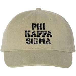 Phi Kappa Sigma Pigment Dyed Baseball Cap(Khaki W/Black Thread Color)